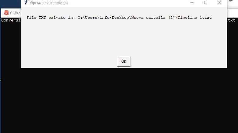 Messaggio di conversione completata e percorso del file TXT